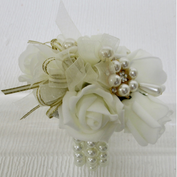 Gold & Ivory Wrist Corsage, elegant ivory & gold wrist corsage